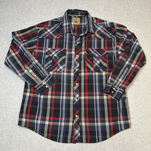Coevals Club Shirt Mens 2XL Button Up Black Red Plaid Western Cowboy Pearl Snaps - Picture 1 of 6